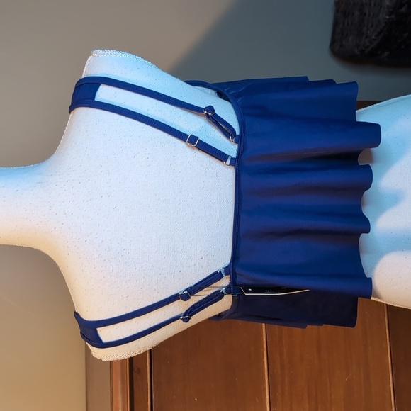 Sexy Blue Double Strap Flowy Bikini Swim Top Sz L - Picture 3 of 13